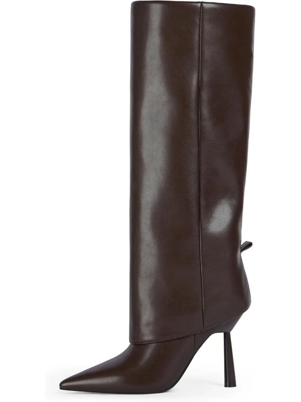 Women Chocolate Brown Stiletto Heel Pointed Toe Side Zipper Knee High Shark Boot